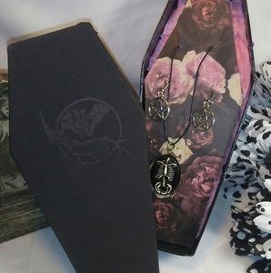 Coffin of bones necklace with pentacle earrings